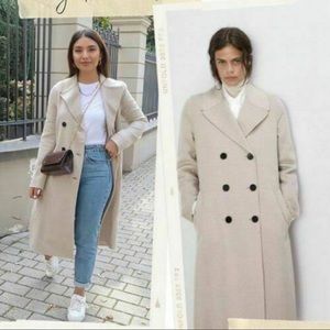 Zara Double Breasted Wool Beige Coat